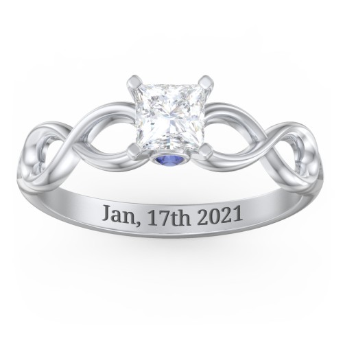 1/2 ct. Princess Gemstone Infinity Peek-A-Boo Engagement Ring – Sterling Silver with White Premium Zirconia and Blue Sapphire