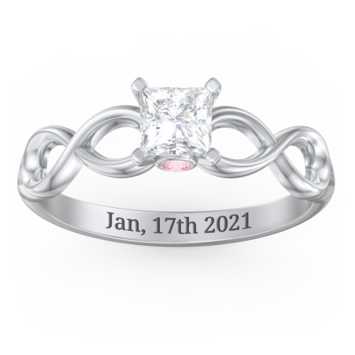 1/2 ct. Princess Gemstone Infinity Peek-A-Boo Engagement Ring – Sterling Silver with White Premium Zirconia and Pink Tourmaline