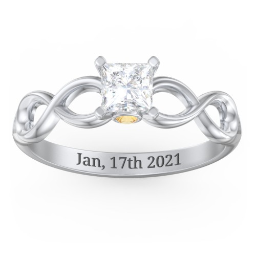 1/2 ct. Princess Gemstone Infinity Peek-A-Boo Engagement Ring – Sterling Silver with White Premium Zirconia and Citrine