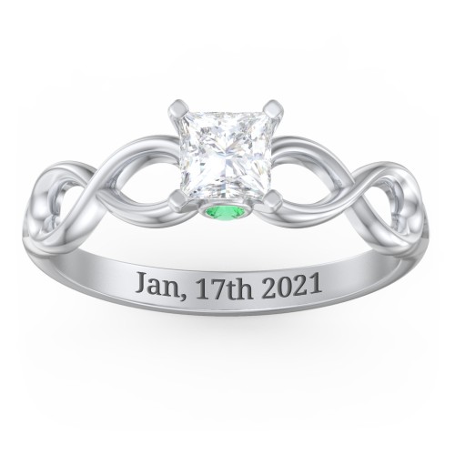 1/2 ct. Princess Gemstone Infinity Peek-A-Boo Engagement Ring – Sterling Silver with White Premium Zirconia and Emerald