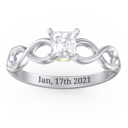 1/2 ct. Princess Gemstone Infinity Peek-A-Boo Engagement Ring – Sterling Silver with White Premium Zirconia and Peridot