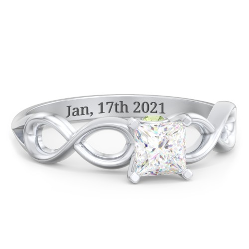 1/2 ct. Princess Gemstone Infinity Peek-A-Boo Engagement Ring – Sterling Silver with White Premium Zirconia and Peridot