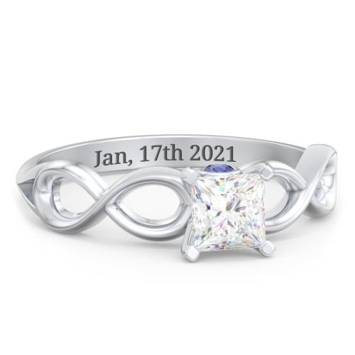 1/2 ct. Princess Gemstone Infinity Peek-A-Boo Engagement Ring – Sterling Silver with White Premium Zirconia and Blue Sapphire