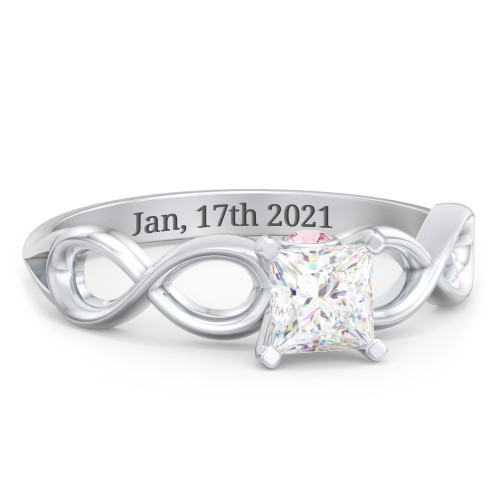 1/2 ct. Princess Gemstone Infinity Peek-A-Boo Engagement Ring – Sterling Silver with White Premium Zirconia and Pink Tourmaline