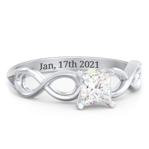 1/2 ct. Princess Gemstone Infinity Peek-A-Boo Engagement Ring – Sterling Silver with White Premium Zirconia and Peridot