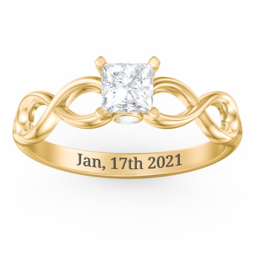1/2 ct. Princess Gemstone Infinity Peek-A-Boo Engagement Ring – 10K Yellow Gold with White Premium Zirconia and Cubic Zirconia