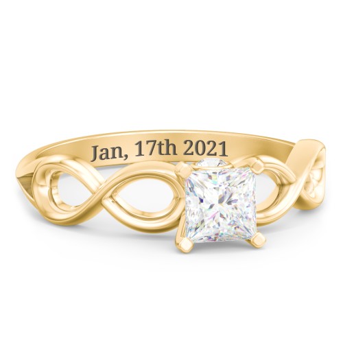 1/2 ct. Princess Gemstone Infinity Peek-A-Boo Engagement Ring – 10K Yellow Gold with White Premium Zirconia and Cubic Zirconia
