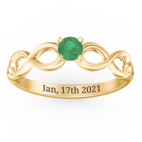 1/4 ct. Round Gemstone Infinity Engagement Ring – 10K Yellow Gold with Emerald
