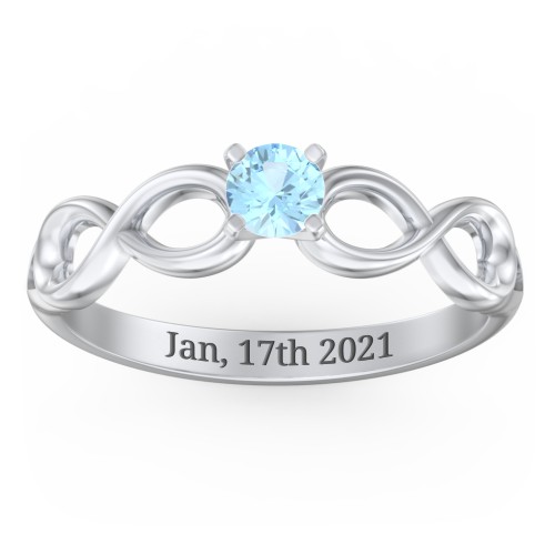 1/4 ct. Round Gemstone Infinity Engagement Ring – Sterling Silver with Blue Topaz