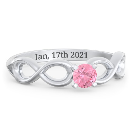 1/4 ct. Round Gemstone Infinity Engagement Ring – Sterling Silver with Pink Tourmaline