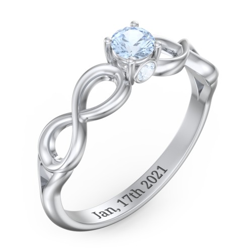 1/4 ct. Round Gemstone Infinity Peek-A-Boo Engagement Ring – Sterling Silver with Aquamarine