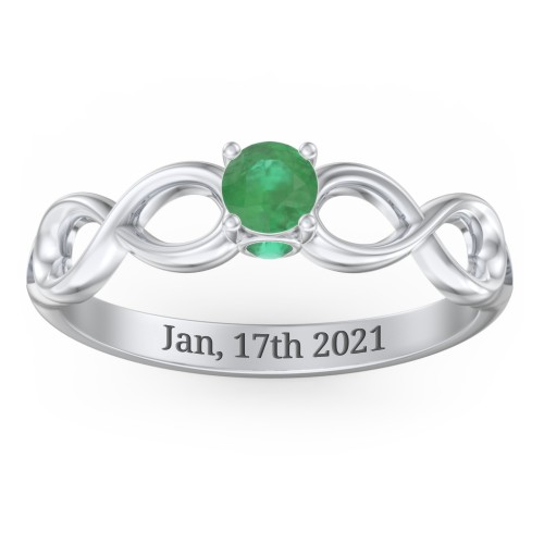 1/4 ct. Round Gemstone Infinity Peek-A-Boo Engagement Ring – Sterling Silver with Emerald