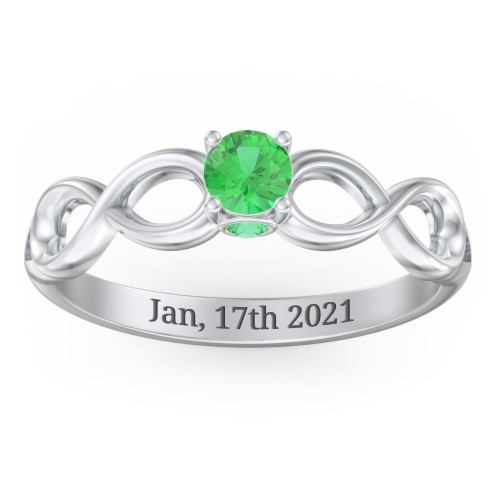 1/4 ct. Round Gemstone Infinity Peek-A-Boo Engagement Ring – Sterling Silver with Emerald