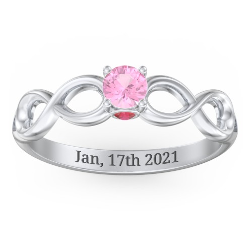 1/4 ct. Round Gemstone Infinity Peek-A-Boo Engagement Ring – Sterling Silver with Pink Tourmaline and Garnet