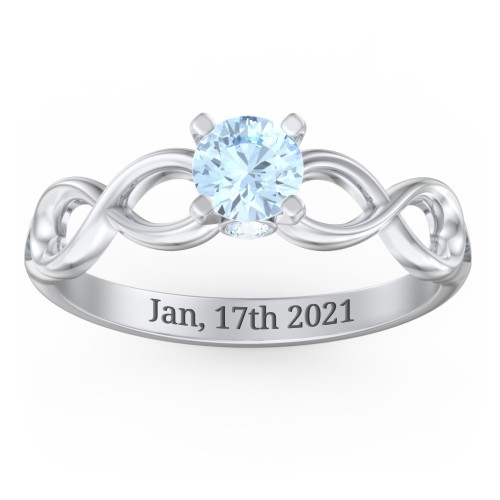 1/2 ct. Round Gemstone Infinity Peek-A-Boo Engagement Ring – Sterling Silver with Aquamarine