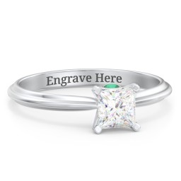 1/2 ct. Princess Gemstone Peek-A-Boo Engagement Ring with Ridged Band in 925 Sterling Silver with White Premium Zirconia and Emerald