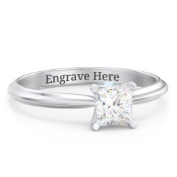 1/2 ct. Princess Gemstone Peek-A-Boo Engagement Ring with Ridged Band in 925 Sterling Silver with White Premium Zirconia and Blue Topaz