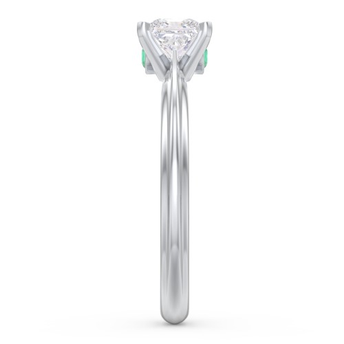 1/2 ct. Princess Gemstone Peek-A-Boo Engagement Ring with Ridged Band – Sterling Silver with White Premium Zirconia and Emerald