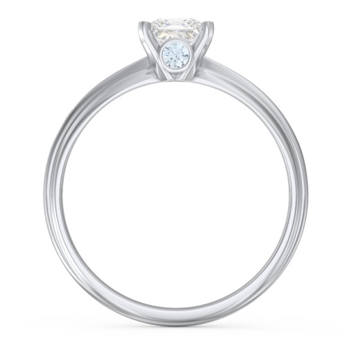 1/2 ct. Princess Gemstone Peek-A-Boo Engagement Ring with Ridged Band – Sterling Silver with White Premium Zirconia and Aquamarine