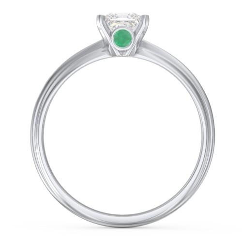 1/2 ct. Princess Gemstone Peek-A-Boo Engagement Ring with Ridged Band – Sterling Silver with White Premium Zirconia and Emerald