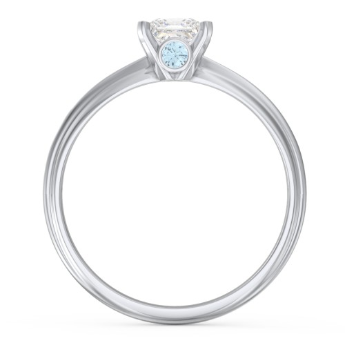1/2 ct. Princess Gemstone Peek-A-Boo Engagement Ring with Ridged Band – Sterling Silver with White Premium Zirconia and Blue Topaz