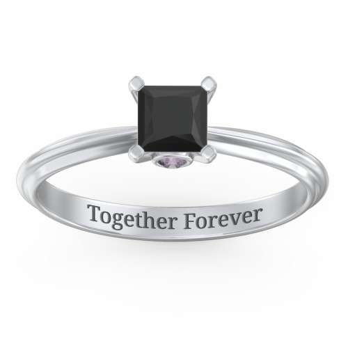 1/2 ct. Princess Gemstone Peek-A-Boo Engagement Ring with Ridged Band