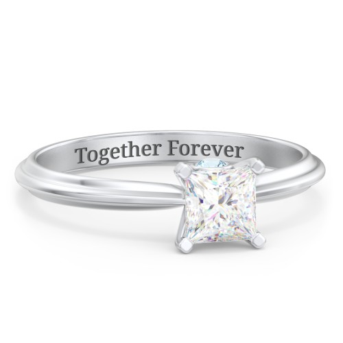 1/2 ct. Princess Gemstone Peek-A-Boo Engagement Ring with Ridged Band – Sterling Silver with White Premium Zirconia and Blue Topaz