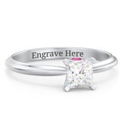1/2 ct. Princess Gemstone Peek-A-Boo Engagement Ring with Ridged Band in 925 Sterling Silver with White Premium Zirconia and Ruby