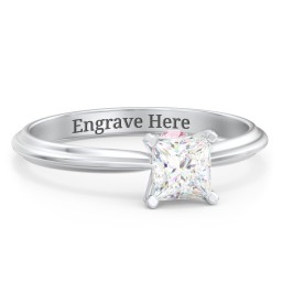 1/2 ct. Princess Gemstone Peek-A-Boo Engagement Ring with Ridged Band in 925 Sterling Silver with White Premium Zirconia and Pink Tourmaline
