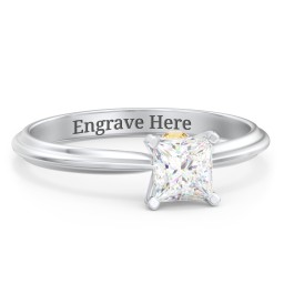 1/2 ct. Princess Gemstone Peek-A-Boo Engagement Ring with Ridged Band in 925 Sterling Silver with White Premium Zirconia and Citrine