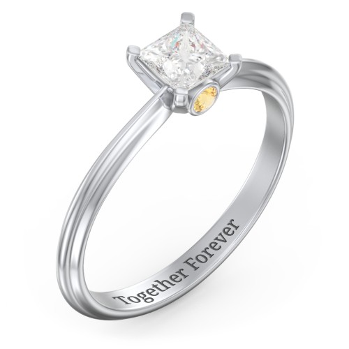 1/2 ct. Princess Gemstone Peek-A-Boo Engagement Ring with Ridged Band – Sterling Silver with White Premium Zirconia and Citrine