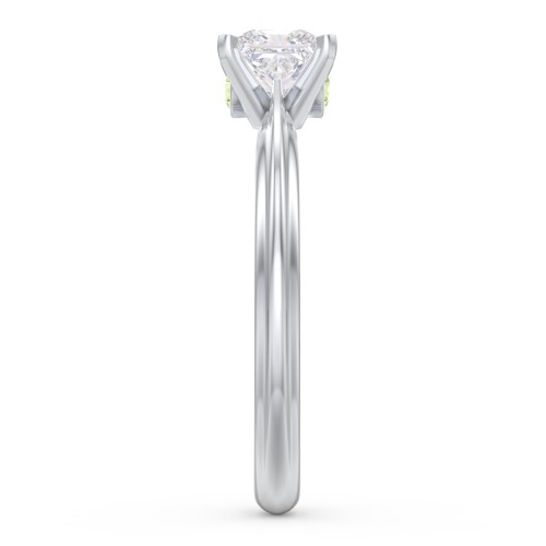 1/2 ct. Princess Gemstone Peek-A-Boo Engagement Ring with Ridged Band – Sterling Silver with White Premium Zirconia and Peridot