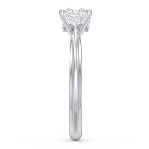 1/2 ct. Princess Gemstone Peek-A-Boo Engagement Ring with Ridged Band – Sterling Silver with White Premium Zirconia and Pink Tourmaline