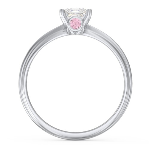1/2 ct. Princess Gemstone Peek-A-Boo Engagement Ring with Ridged Band – Sterling Silver with White Premium Zirconia and Pink Tourmaline