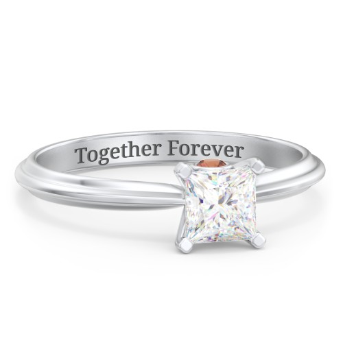 1/2 ct. Princess Gemstone Peek-A-Boo Engagement Ring with Ridged Band – Sterling Silver with White Premium Zirconia and Garnet