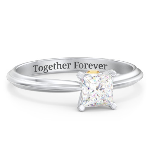 1/2 ct. Princess Gemstone Peek-A-Boo Engagement Ring with Ridged Band – Sterling Silver with White Premium Zirconia and Citrine