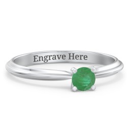 1/4 ct. Round Gemstone Engagement Ring with Ridged Band in 925 Sterling Silver with Emerald