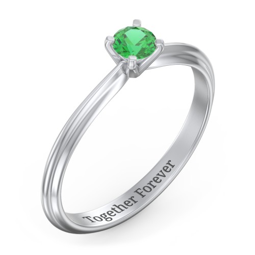 1/4 ct. Round Gemstone Engagement Ring with Ridged Band – Sterling Silver with Emerald