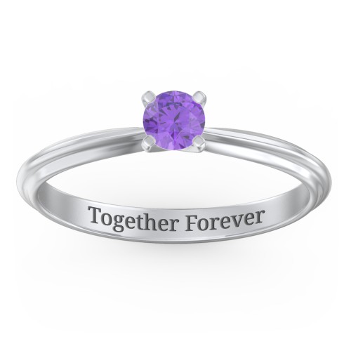 1/4 ct. Round Gemstone Engagement Ring with Ridged Band