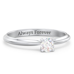 1/4 ct. Round Gemstone Engagement Ring with Ridged Band in 925 Sterling Silver with Diamond