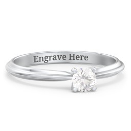 1/4 ct. Round Gemstone Engagement Ring with Ridged Band in 925 Sterling Silver with Cubic Zirconia