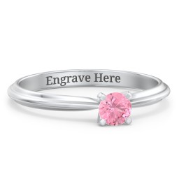 1/4 ct. Round Gemstone Engagement Ring with Ridged Band in 925 Sterling Silver with Pink Tourmaline