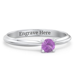 1/4 ct. Round Gemstone Engagement Ring with Ridged Band in 925 Sterling Silver with Amethyst