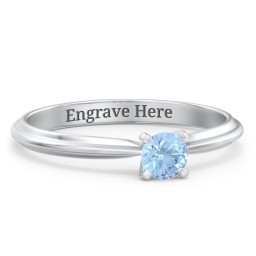 1/4 ct. Round Gemstone Engagement Ring with Ridged Band in 925 Sterling Silver with Blue Topaz