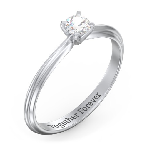 1/4 ct. Round Gemstone Engagement Ring with Ridged Band – Sterling Silver with Cubic Zirconia