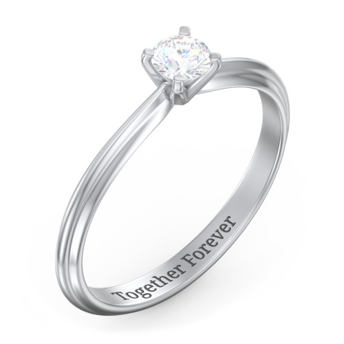 1/4 ct. Round Gemstone Engagement Ring with Ridged Band – Sterling Silver with Diamond