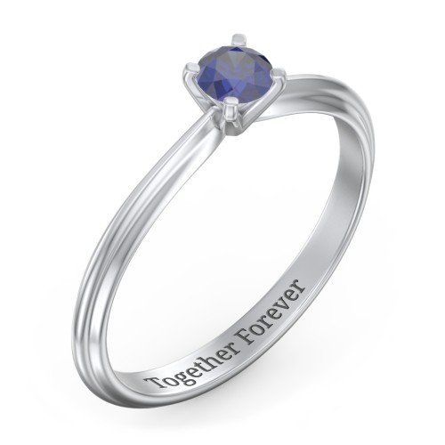 1/4 ct. Round Gemstone Engagement Ring with Ridged Band – Sterling Silver with Blue Sapphire