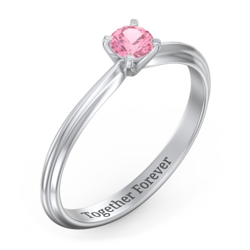 1/4 ct. Round Gemstone Engagement Ring with Ridged Band – Sterling Silver with Pink Tourmaline