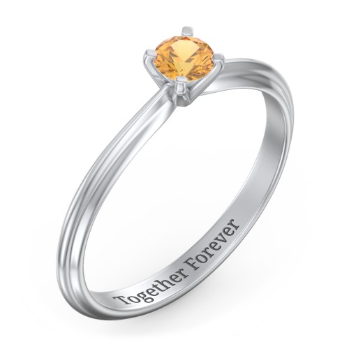 1/4 ct. Round Gemstone Engagement Ring with Ridged Band – Sterling Silver with Citrine