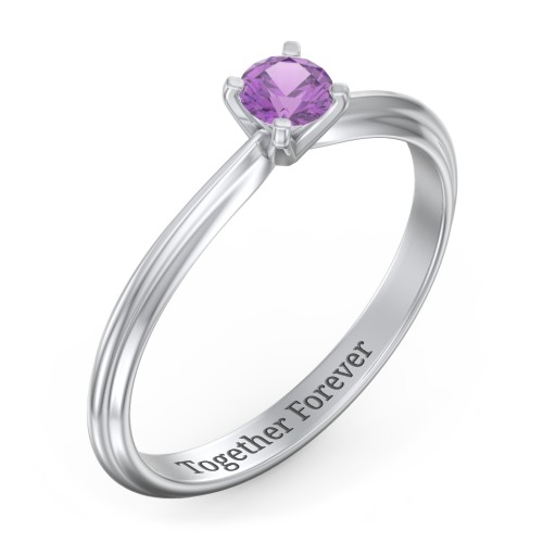1/4 ct. Round Gemstone Engagement Ring with Ridged Band – Sterling Silver with Amethyst